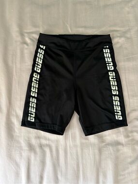 GUESS Black Bike Shorts with White Logo Stripes